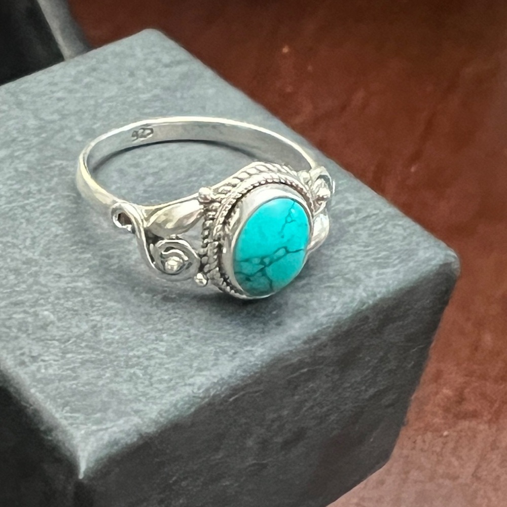 925 Sterling silver Natural Stone Turquoise Ring 
Size 7